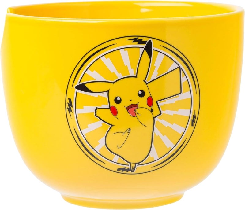 Silver Buffalo Pokemon Pikachu Electric Ceramic Ramen Noodle Rice Bowl with Chopsticks and Spoon Microwave Safe 20 Ounces - Image 2