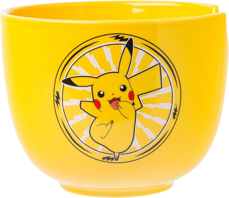 Silver Buffalo Pokemon Pikachu Electric Ceramic Ramen Noodle Rice Bowl with Chopsticks and Spoon Microwave Safe 20 Ounces - Image 3