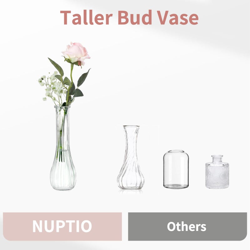 NUPTIO Glass Bud Vases Centerpiece: 12 Pcs Small Flower Vase for Wedding in Bulk - Cute Clear Ribbed Vase for Party Events Home Table Decor - Image 5