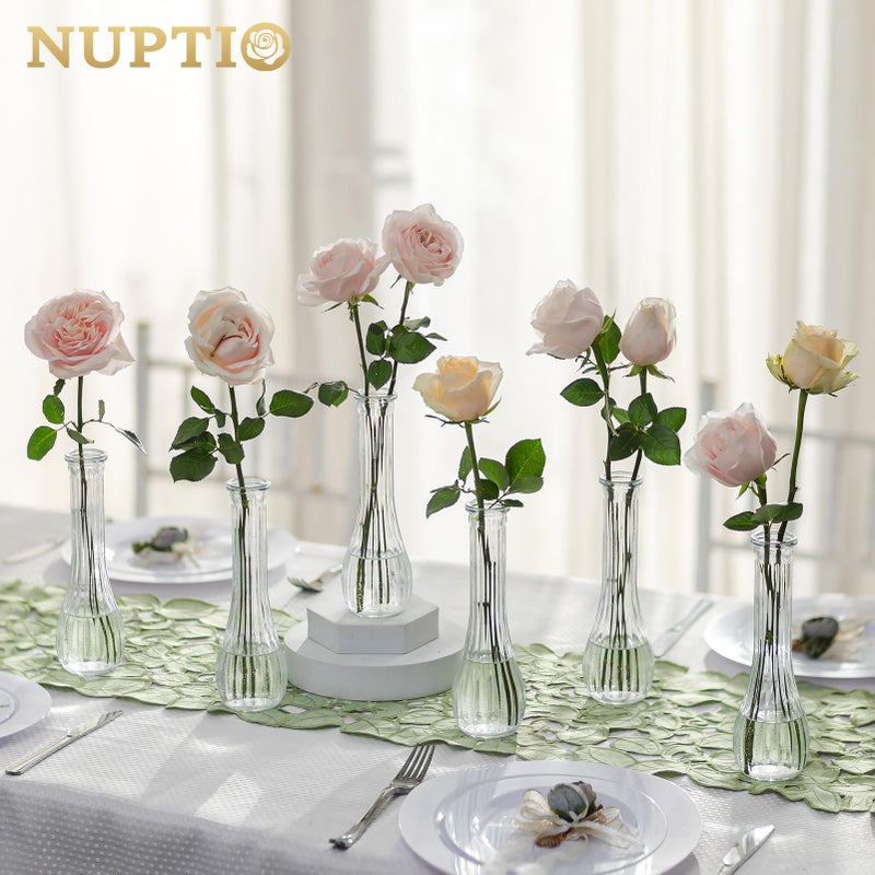 NUPTIO Glass Bud Vases Centerpiece: 12 Pcs Small Flower Vase for Wedding in Bulk - Cute Clear Ribbed Vase for Party Events Home Table Decor - Image 2