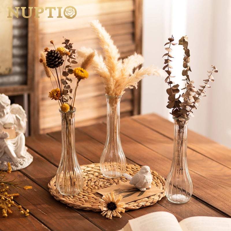 NUPTIO Glass Bud Vases Centerpiece: 12 Pcs Small Flower Vase for Wedding in Bulk - Cute Clear Ribbed Vase for Party Events Home Table Decor - Image 3