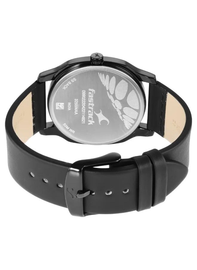 Men's Analog Round Shape Leather Wrist Watch - 3255NL01 -  Mm