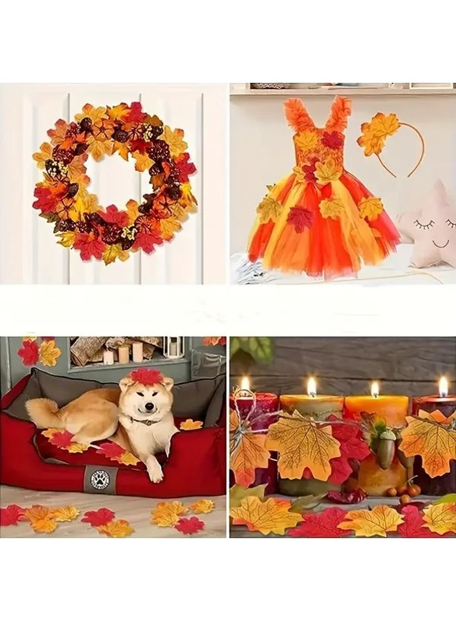 50 Pieces Artificial Maple Leaf Wreath Realistic Fall Foliage In Orange Red Yellow Green Brown Golden Plastic Indoor Outdoor Home Wedding Christmas Thanksgiving Tabletop Or Wall Hanging Decor No Maintenance Required - Image 4
