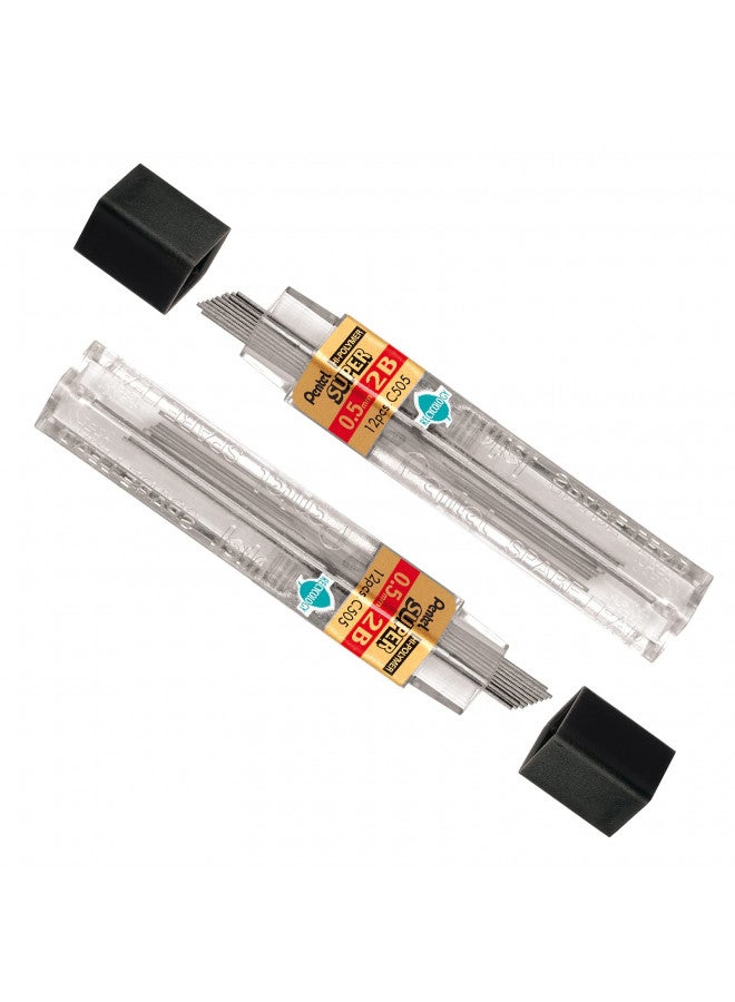 Pentel Super Hi-Polymer Lead Refill, 0.5mm, Fine, HB, 144 Pieces of Lead (C505-HB) , Black , 12/Leads - Image 2