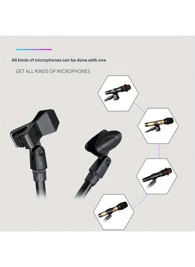 103 Black Live Streaming Microphone Stand With Double Clip Speaker Floor Monitor - Image 4