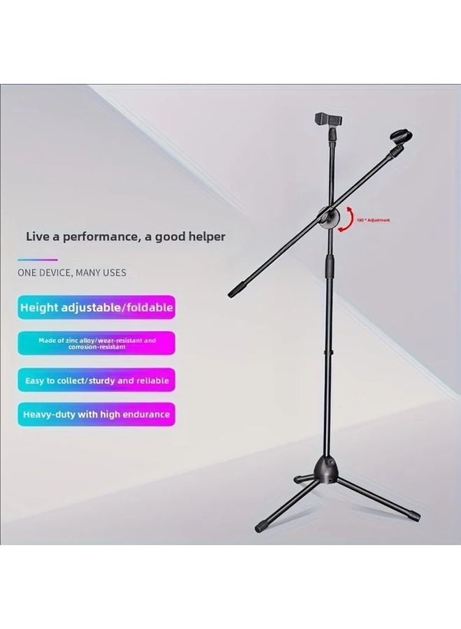 103 Black Live Streaming Microphone Stand With Double Clip Speaker Floor Monitor - Image 1