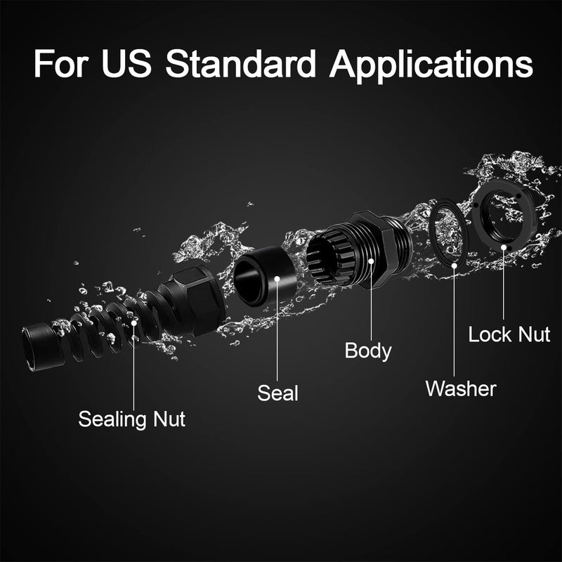 LeMotech 2Pcs NPT 1/2" IP68 Waterproof Cable Gland Flex Spiral Strain Relief Black Nylon Joint with Gaskets for 6-12mm Wire Thread - Image 5