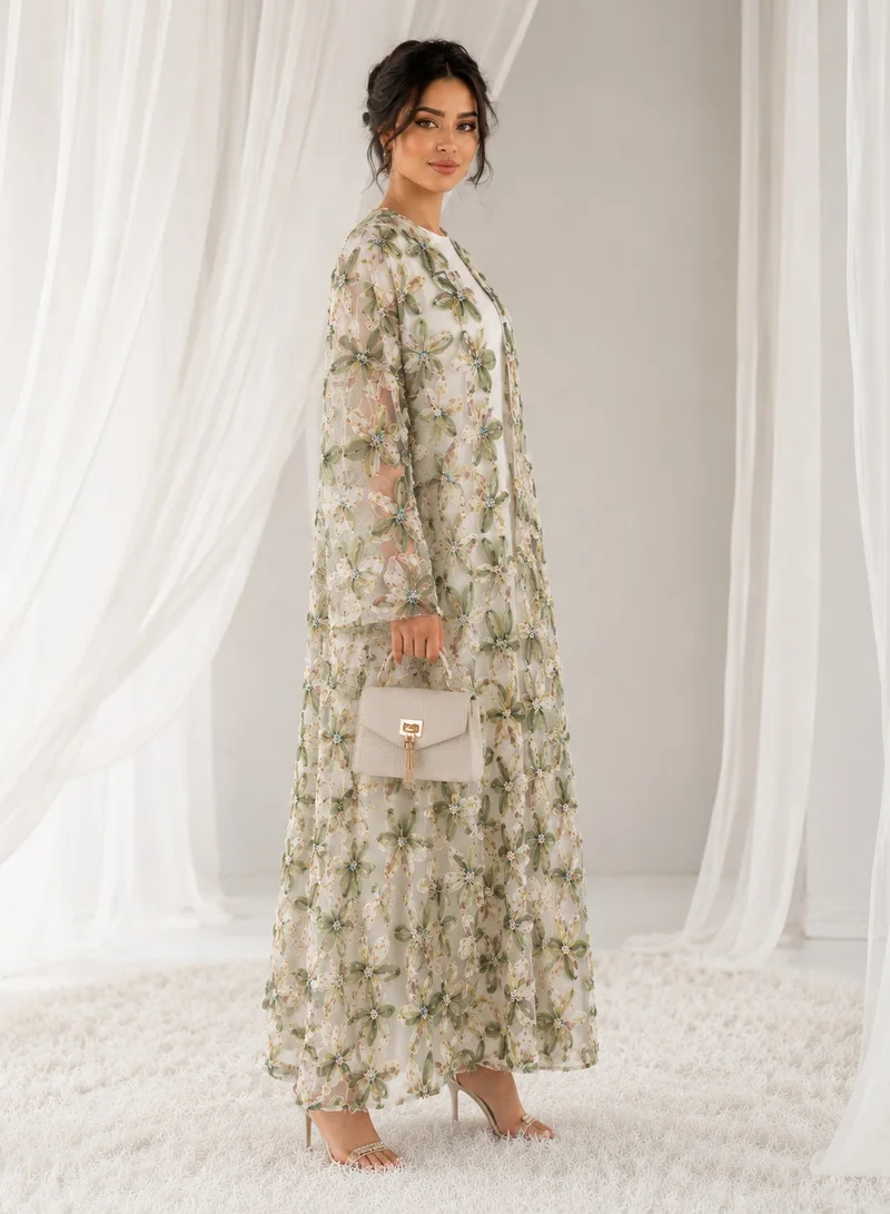 MSquare Fashion  Net Floral Abaya with Plain Chiffon Headscarf – Elegant, Modest, Luxury Women’s Abaya for Special Occasions for Women | Best Price UAE