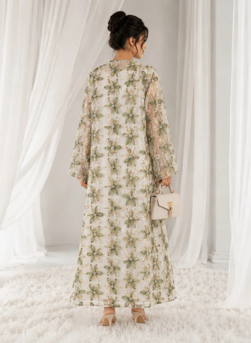 MSquare Fashion  Net Floral Abaya with Plain Chiffon Headscarf – Elegant, Modest, Luxury Women’s Abaya for Special Occasions for Women | Best Price UAE