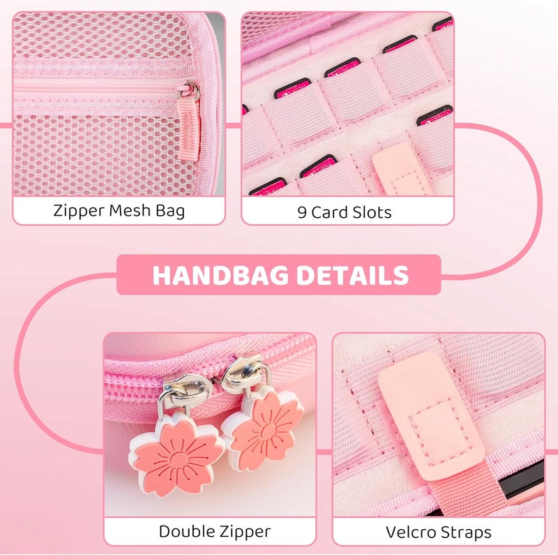 GLDRAM Pink Cherry Blossom Carrying Case for Nintendo Switch 2, Cute Girly Accessories with Sakura Travel Storage Bag, Hardshell Protective Cover, Screen Protector, Shoulder Wrist Strap & Thumb Caps - Image 4