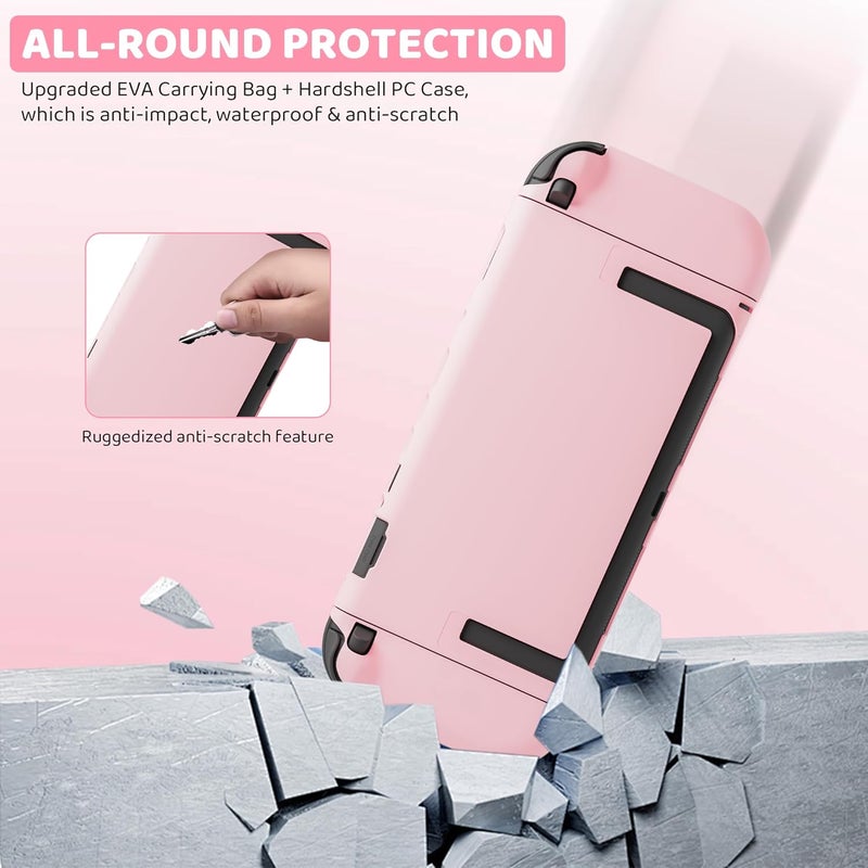 GLDRAM Pink Cherry Blossom Carrying Case for Nintendo Switch 2, Cute Girly Accessories with Sakura Travel Storage Bag, Hardshell Protective Cover, Screen Protector, Shoulder Wrist Strap & Thumb Caps - Image 3