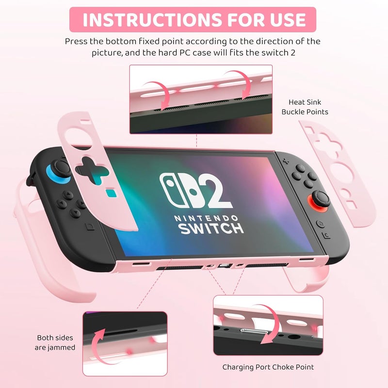 GLDRAM Pink Cherry Blossom Carrying Case for Nintendo Switch 2, Cute Girly Accessories with Sakura Travel Storage Bag, Hardshell Protective Cover, Screen Protector, Shoulder Wrist Strap & Thumb Caps - Image 2