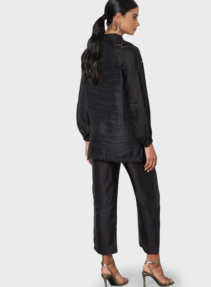 Threadz by Ajooni Schiffli Embroidered Top And Pants Set