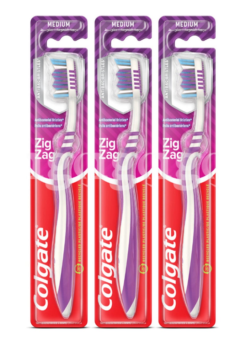 Colgate Pack Of 3 Colgate Zig Zag Medium Angled Bristles Toothbrush - Image 1