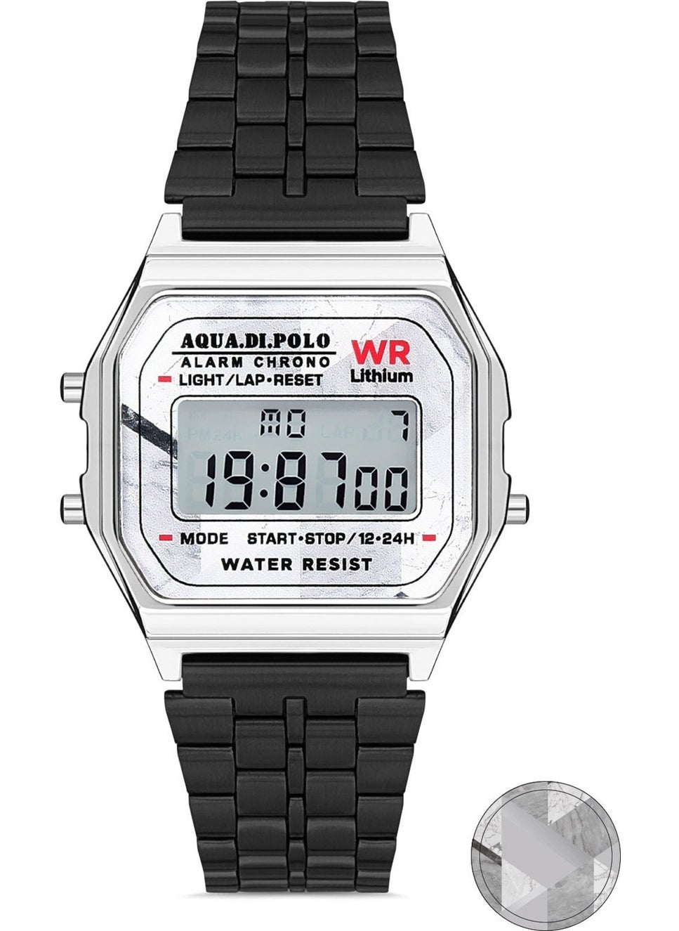 Aqua Di Polo 1987 Aqua di Polo Unisex Black Metal Strap Marble Pattern Digital Retro Watch APWA064401  - Image 1