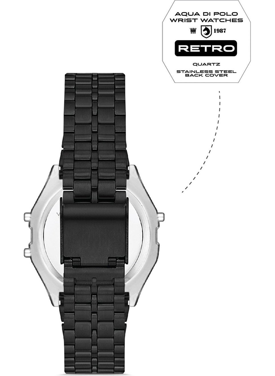 Aqua Di Polo 1987 Aqua di Polo Unisex Black Metal Strap Marble Pattern Digital Retro Watch APWA064401  - Image 3