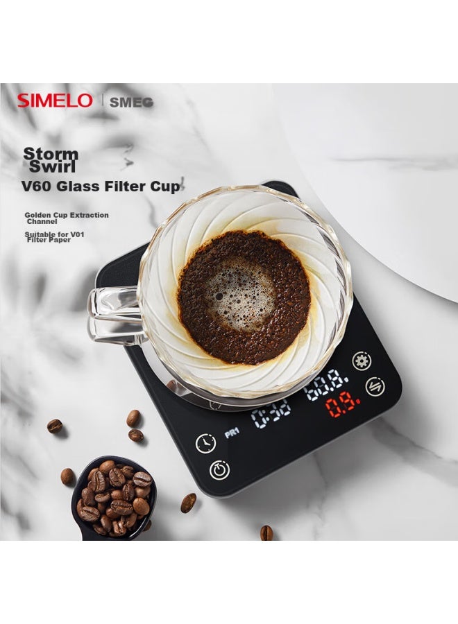 Simelo Pour-over Coffee Dripper, Coffee Pot, Glass Drip Coffee Filter, V60 Storm Pattern Glass Filter Cup 01 - Image 1