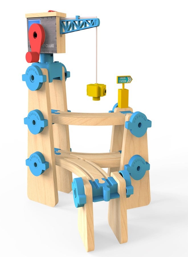 Orbrium مجموعة توسيع السكك الحديدية الخشبية المرتفعة النهائية من ORBRIUM 115 قطعة مع مسارات قطار خشبية، رافعة، مسارات صاعدة، متوافقة مع توماس، بريو، إيكيا، ميليسا ودوج - Image 5