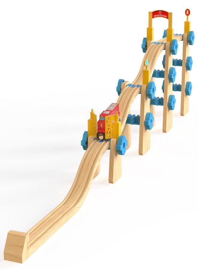 Orbrium مجموعة توسيع السكك الحديدية الخشبية المرتفعة النهائية من ORBRIUM 115 قطعة مع مسارات قطار خشبية، رافعة، مسارات صاعدة، متوافقة مع توماس، بريو، إيكيا، ميليسا ودوج - Image 4