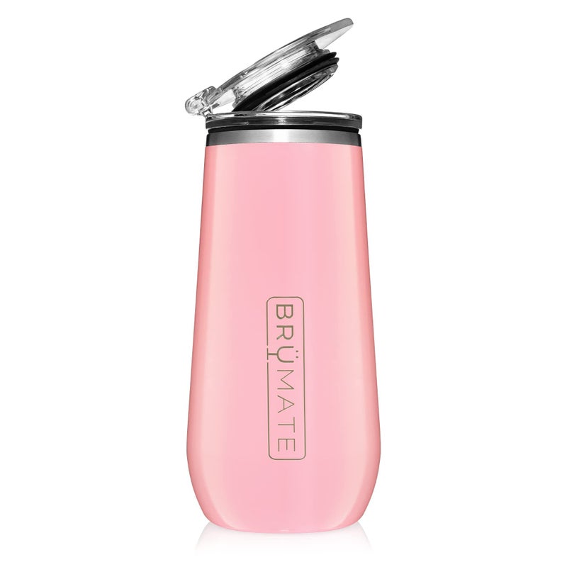 BrMate 12oz Insulated Champagne Flute With FlipTop Lid Made With Vacuum Insulated Stainless Steel Blush