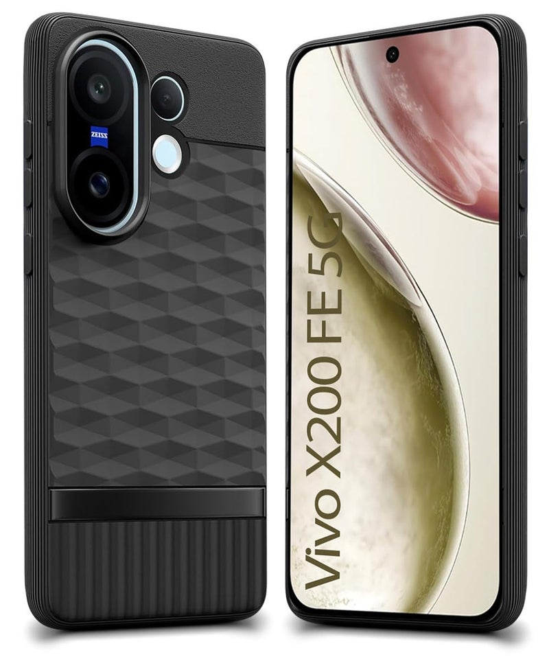 WOW Imagine غطاء خلفي WOW IMAGINE لهاتف Vivo X200 FE 5G مع تصميم مكعب سداسي | جراب مطاطي ناعم فائق النحافة | قماش مخملي داخلي | جراب سيليكون غير لامع ومرن للهاتف المحمول | حماية للكاميرا - أسود - Image 1