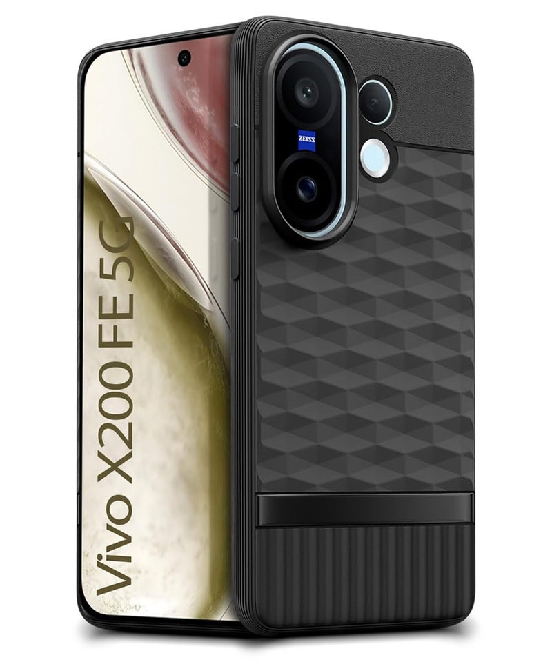 WOW Imagine غطاء خلفي WOW IMAGINE لهاتف Vivo X200 FE 5G مع تصميم مكعب سداسي | جراب مطاطي ناعم فائق النحافة | قماش مخملي داخلي | جراب سيليكون غير لامع ومرن للهاتف المحمول | حماية للكاميرا - أسود - Image 2