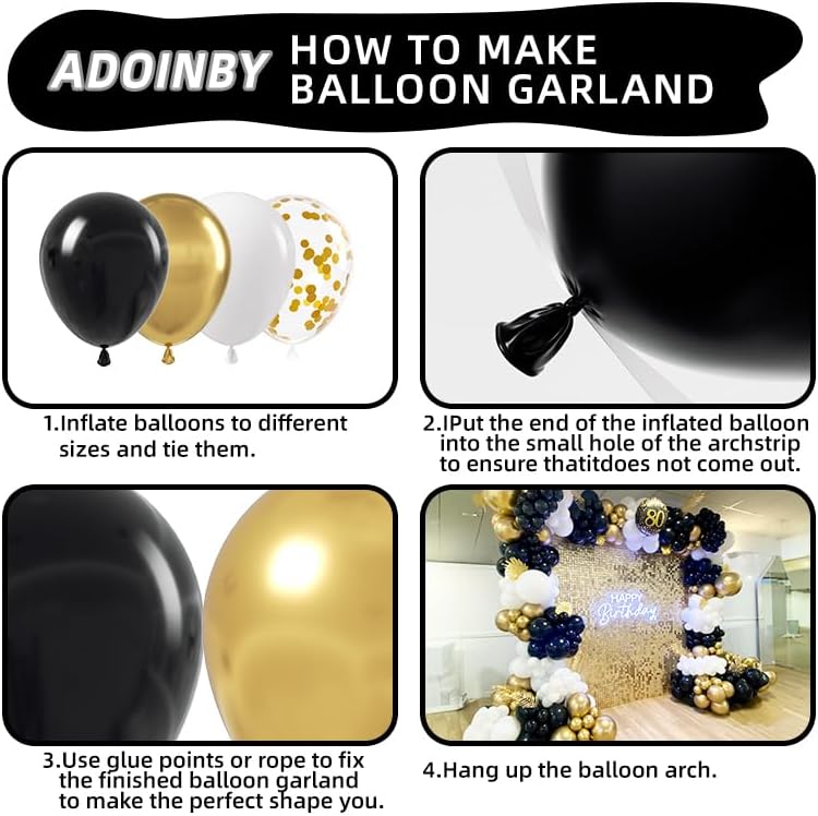 ADOINBY Black and Gold White Balloon Arch Kit for Birthday Celebrations - Image 3