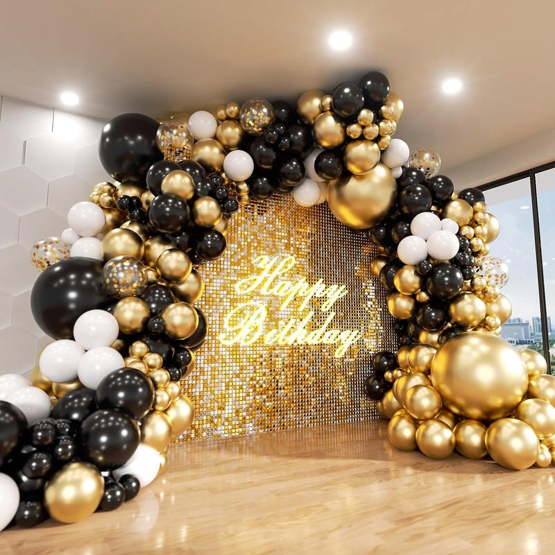 ADOINBY Black and Gold White Balloon Arch Kit for Birthday Celebrations - Image 1