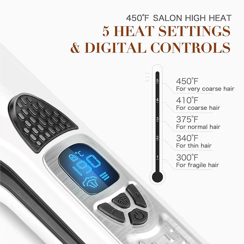 UKLISS Electric Steam Hair Straightener Professional Ceramic Wide Curling Flat Iron Hair Plates Lcd Display Hot Comb Straightening - Image 5