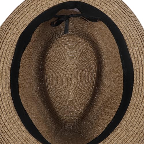 Holiberty Kids Straw Fedora Panama Hat Toddler Short Brim Summer Sun Beach Cap Western Trilby Derby Jazz Hat for Boys Girls 2-8 Yrs Light Coffee - Image 5