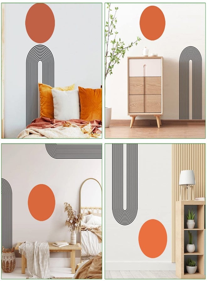 DRWSSR Removable Boho Simple Line Geometric Decoration Sticker Round Red Sun Wall Decal DIY Peel and Stick Wall Art Decor Sticker for Living Room Bedroom Office Rental Room Nursery Wall Decoration - Image 5