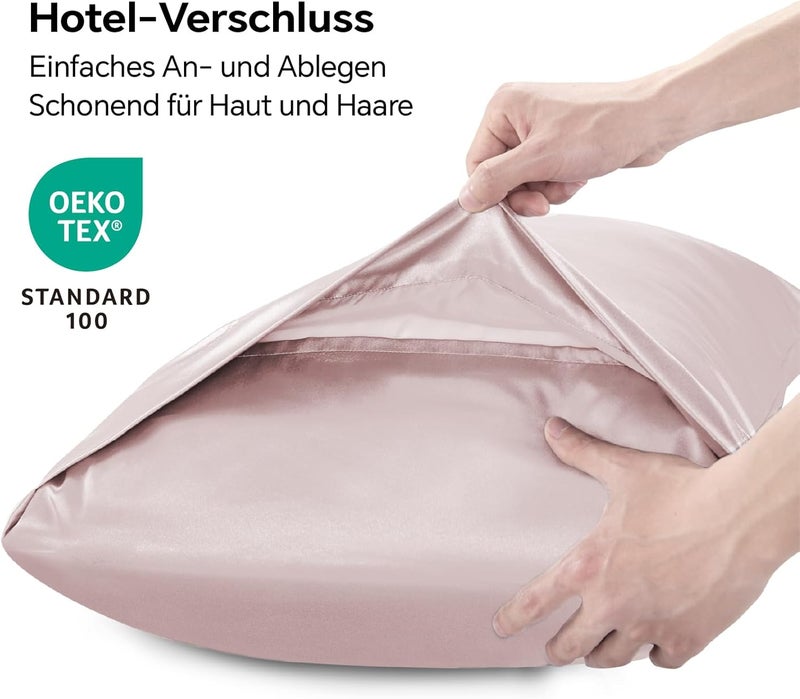 BEDELITE Satin Cushion Cover, Set of 2, 40 x 60 cm, Dusky Pink | Silk Pillowcase Alternative, Soft for Summer, 2 Hair Bobbles Included, for Hair and Skin - Image 2