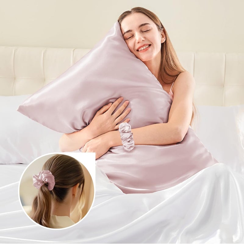 BEDELITE Satin Cushion Cover, Set of 2, 40 x 60 cm, Dusky Pink | Silk Pillowcase Alternative, Soft for Summer, 2 Hair Bobbles Included, for Hair and Skin - Image 5