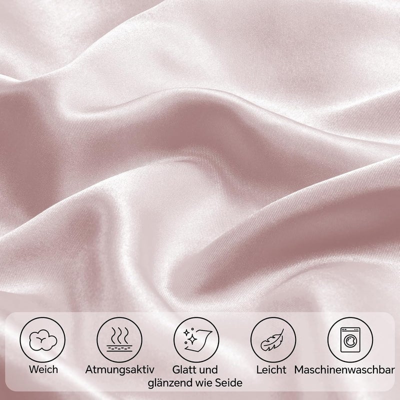 BEDELITE Satin Cushion Cover, Set of 2, 40 x 60 cm, Dusky Pink | Silk Pillowcase Alternative, Soft for Summer, 2 Hair Bobbles Included, for Hair and Skin - Image 3