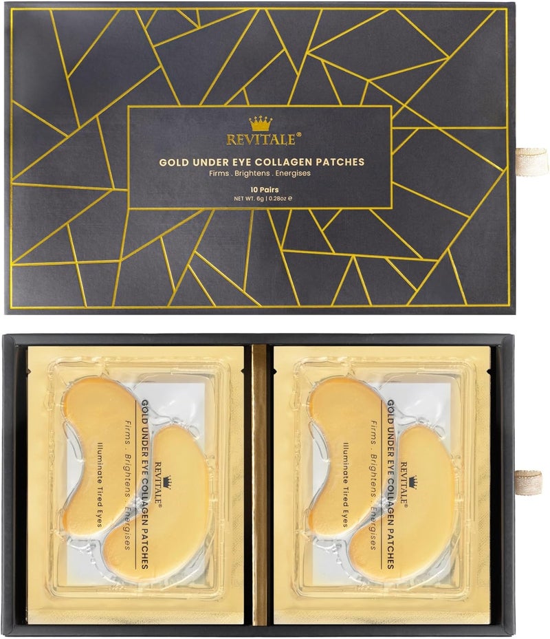 Revitale 24k Gold Under Eye Collagen Patches Reduce Puffy Eyes Dark Circles Illuminate Tired Eye Masks Firms Brightens Energises Packets 10 Pair