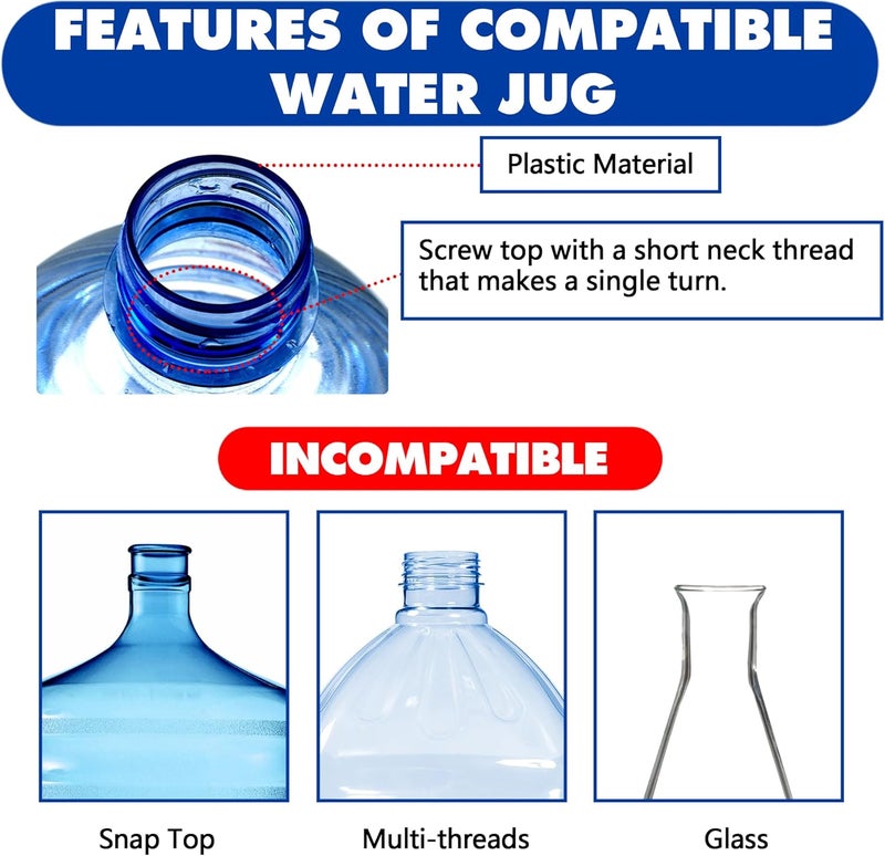 Calvana (6-Pack) 53mm Reusable Water Jug Caps, Lids for 3 and 5 Gallon Water Jug, Water Bottle Cover Screw Top, Compatible with American Maid Plastic Water Bottles and Jugs Ranging, PP Material, White - Image 5