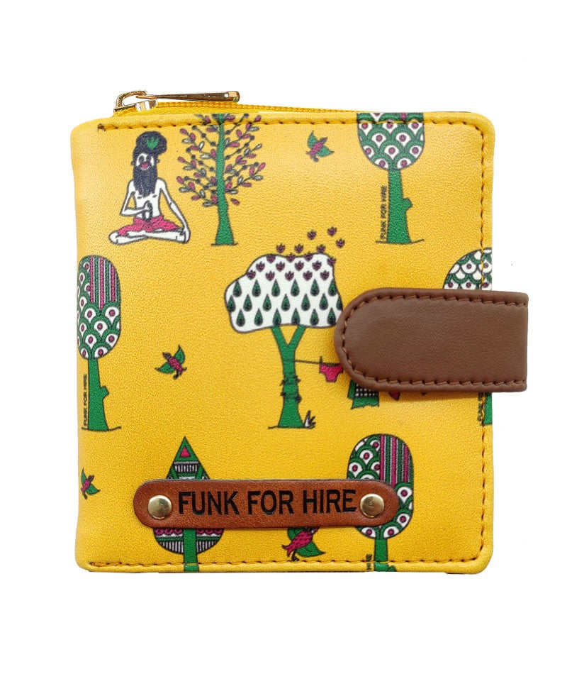 Funk For Hire Women’s Aqua Blue Printed Vegan Leather Square Wallet with 6 Card Slots, Cash Compartment, Zippered Coin Pouch, Magnetic Closure, Compact Two Fold Design, Handcrafted in India - Image 1