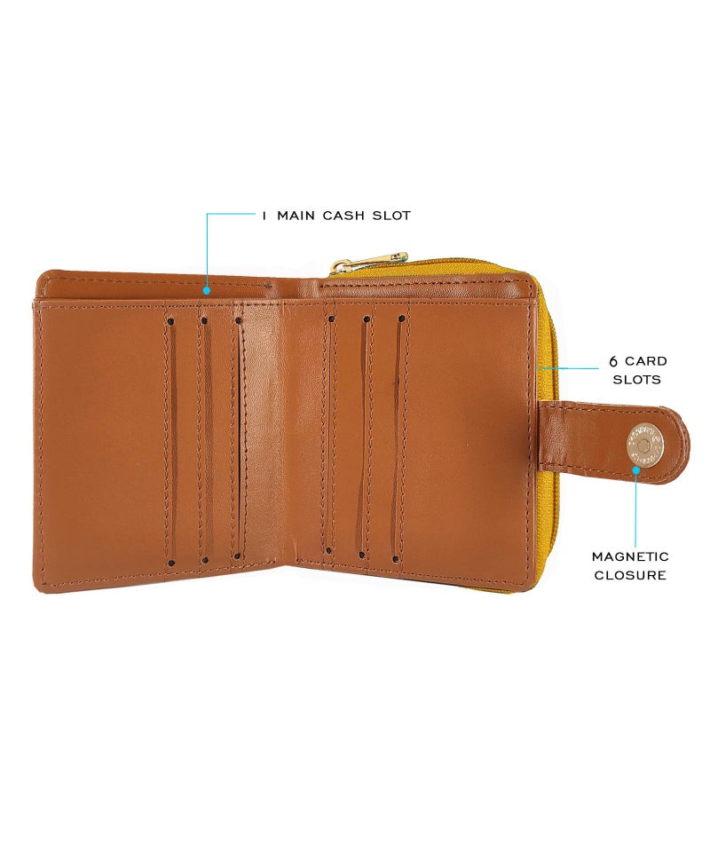 Funk For Hire Women’s Aqua Blue Printed Vegan Leather Square Wallet with 6 Card Slots, Cash Compartment, Zippered Coin Pouch, Magnetic Closure, Compact Two Fold Design, Handcrafted in India - Image 5