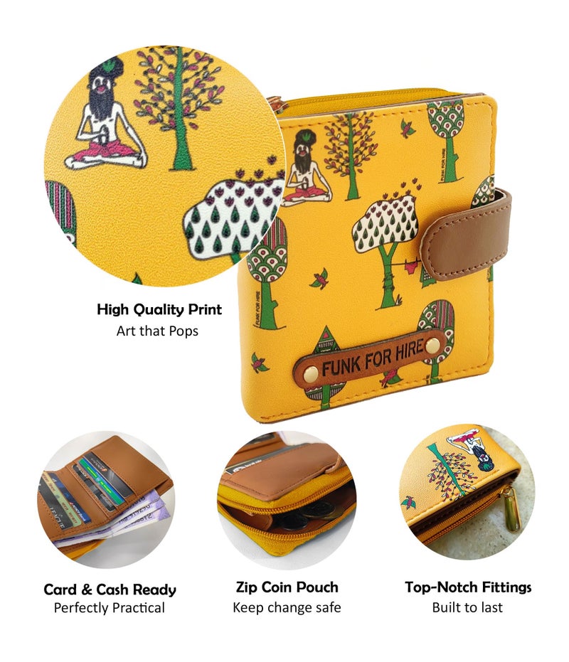 Funk For Hire Women’s Aqua Blue Printed Vegan Leather Square Wallet with 6 Card Slots, Cash Compartment, Zippered Coin Pouch, Magnetic Closure, Compact Two Fold Design, Handcrafted in India - Image 3