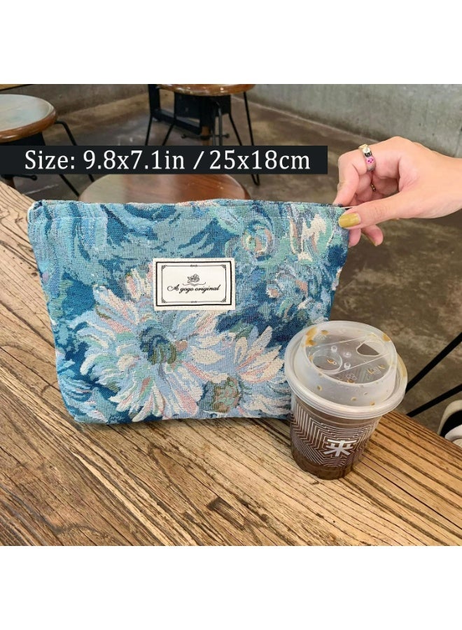 لوميا حقيبة مكياج بتصميم زهور أنيق, حقيبة تجميل صغيرة للسفر, منظم متعدد الاستخدامات بسحاب محمول, للنساء للاستخدام اليومي والرحلات القصيرة (نمط لوحات زيتية) - Image 3