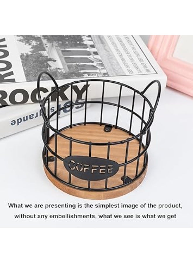 حامل القهوة للكاونتر, منظم تخزين القهوة للكاونتر, سلة بار القهوة ذات القدرة الكبيرة, مع قاعدة خشبية, لمكتب المكتب المطبخ, أسود - Image 3