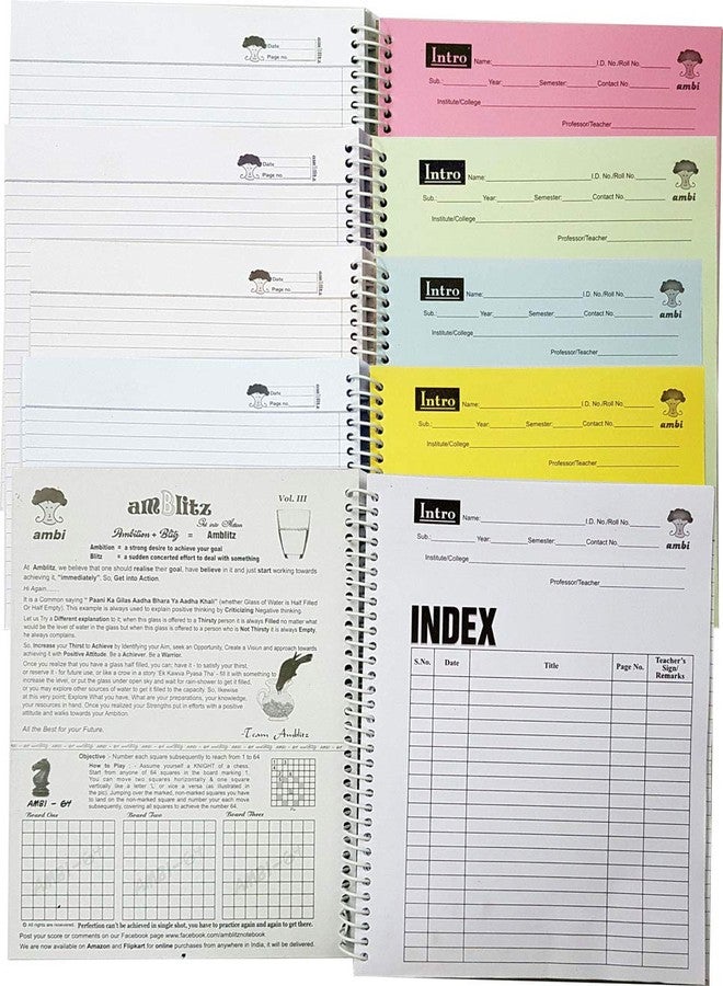 amblitz 5 Subject Spiral Notebook | 300 Pages | Ruled Notebook | 5-in-1 Master Notebook – Organize Your Subjects, Rule Your Semester | A4 Size | 70 GSM Thick | Color Index Partition - Image 2