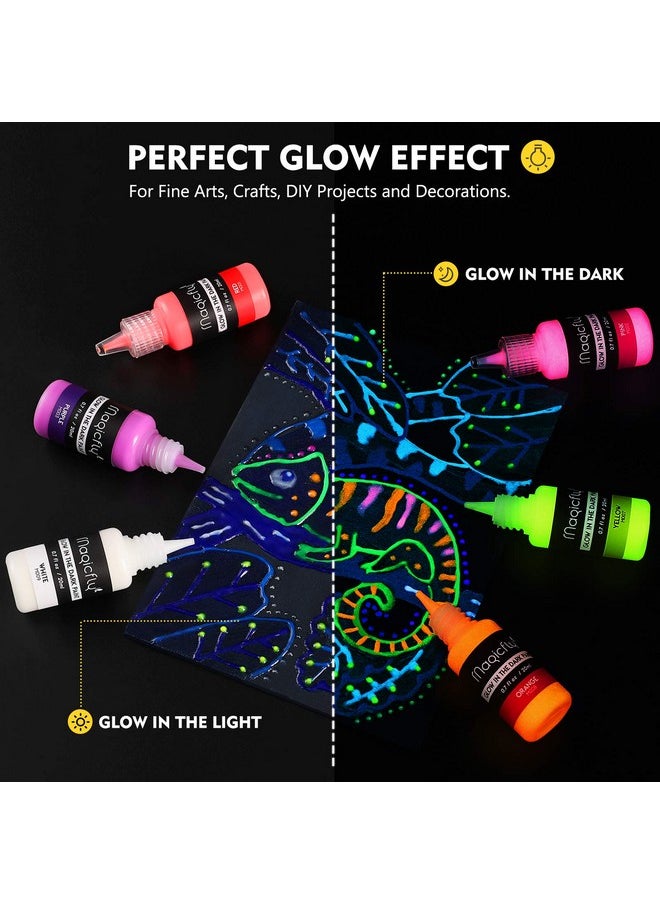 Magicfly - Acrylic Glow In The Dark Paint 10 Bright Colours Liquid Luminous Paint Neon Paints Glow In Dark For Painting Halloween Decoration Diy Crafts 20 Ml Each - Image 1