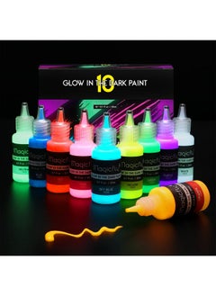 Acrylic Glow In The Dark Paint 10 Bright Colours Liquid Luminous Paint Neon Paints Glow In Dark For Painting Halloween Decoration Diy Crafts 20 Ml Each