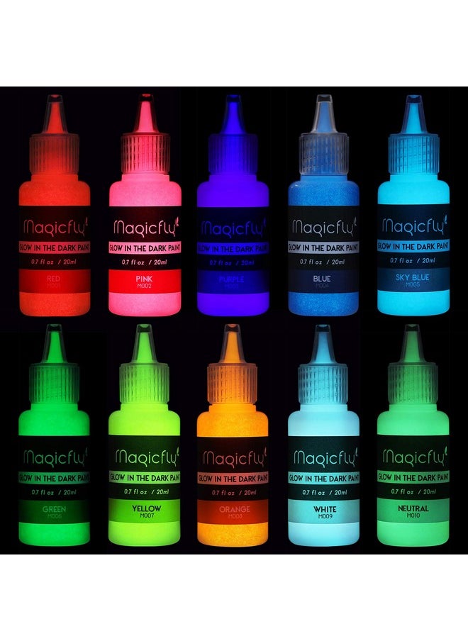 Magicfly - Acrylic Glow In The Dark Paint 10 Bright Colours Liquid Luminous Paint Neon Paints Glow In Dark For Painting Halloween Decoration Diy Crafts 20 Ml Each - Image 1