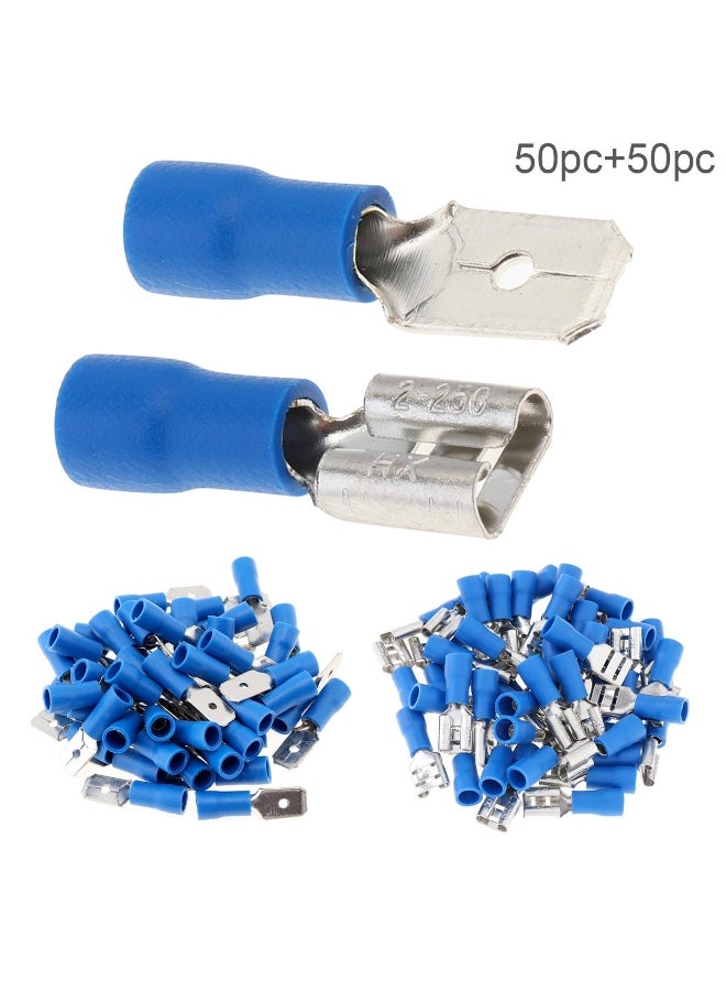 100pcs Blue Female/Male Insulated Spade Wire Connector Electrical Crimp Terminal  - Image 1