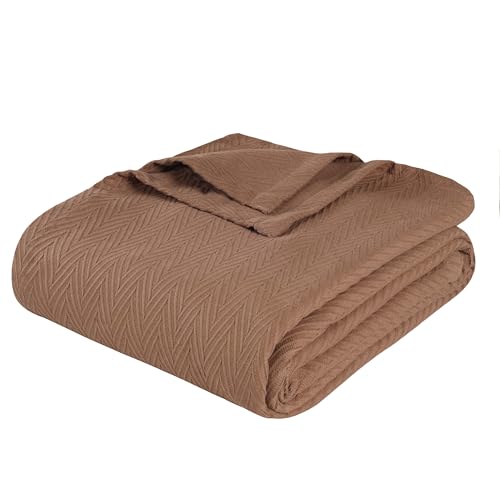 Superior Metro All-Season Cotton Blanket, Woven Blanket for Couch, Bed, Bedding, Farmhouse, Home Essentials, Cute and Cozy Bohemian Blankets, Herringbone Weave, Full/Queen, Taupe - Image 1