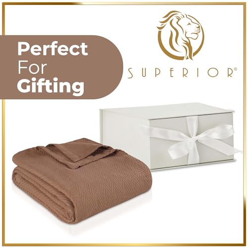 Superior Metro All-Season Cotton Blanket, Woven Blanket for Couch, Bed, Bedding, Farmhouse, Home Essentials, Cute and Cozy Bohemian Blankets, Herringbone Weave, Full/Queen, Taupe - Image 3