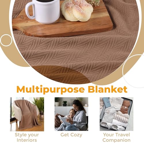 Superior Metro All-Season Cotton Blanket, Woven Blanket for Couch, Bed, Bedding, Farmhouse, Home Essentials, Cute and Cozy Bohemian Blankets, Herringbone Weave, Full/Queen, Taupe - Image 4