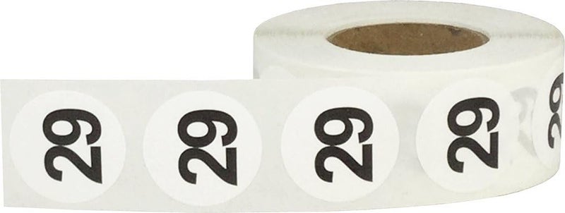 InStockLabels.com White with Black Number 29 Circle Dot Stickers, 3/4 Inch Round, 500 Labels on a Roll - Image 1